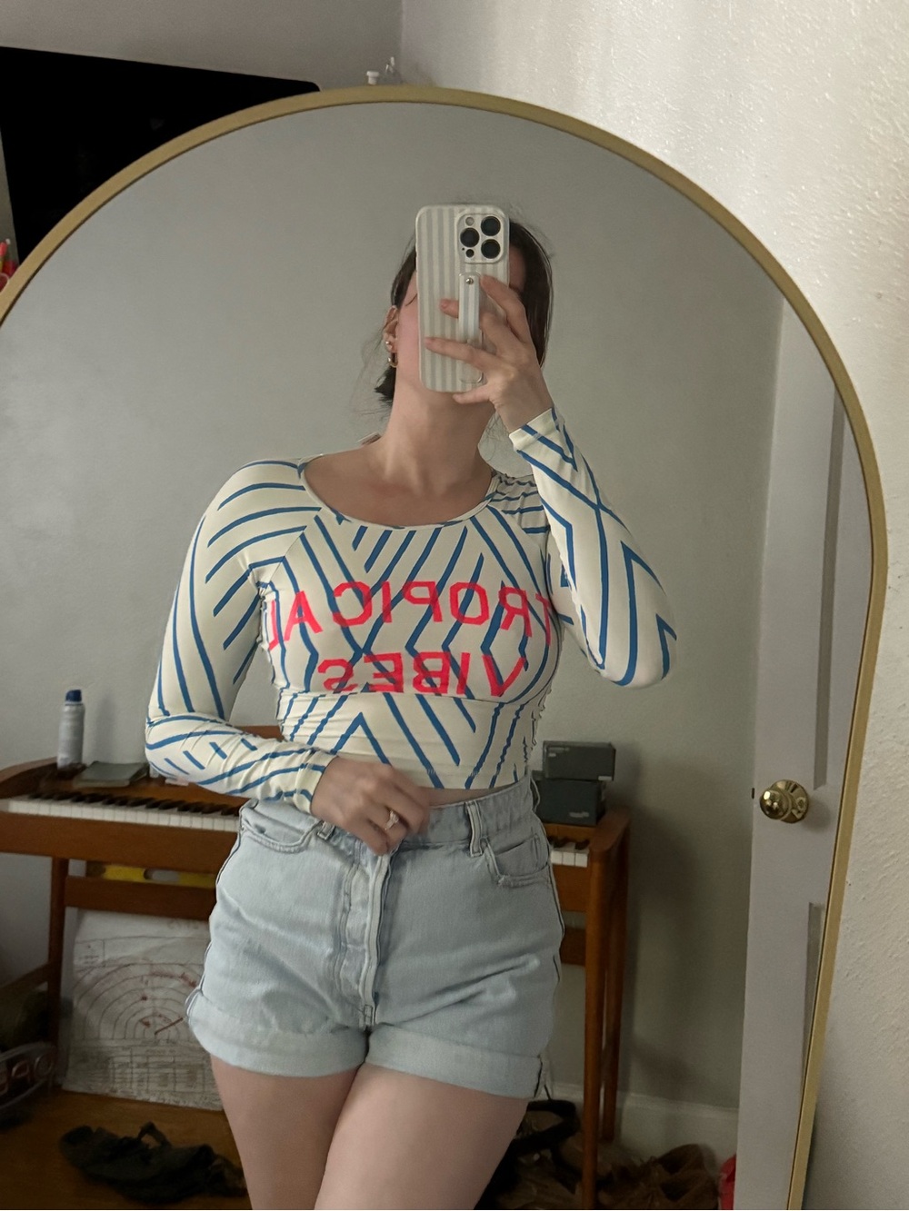 Billa-Bong Striped Long-Sleeve Crop Surfing Top